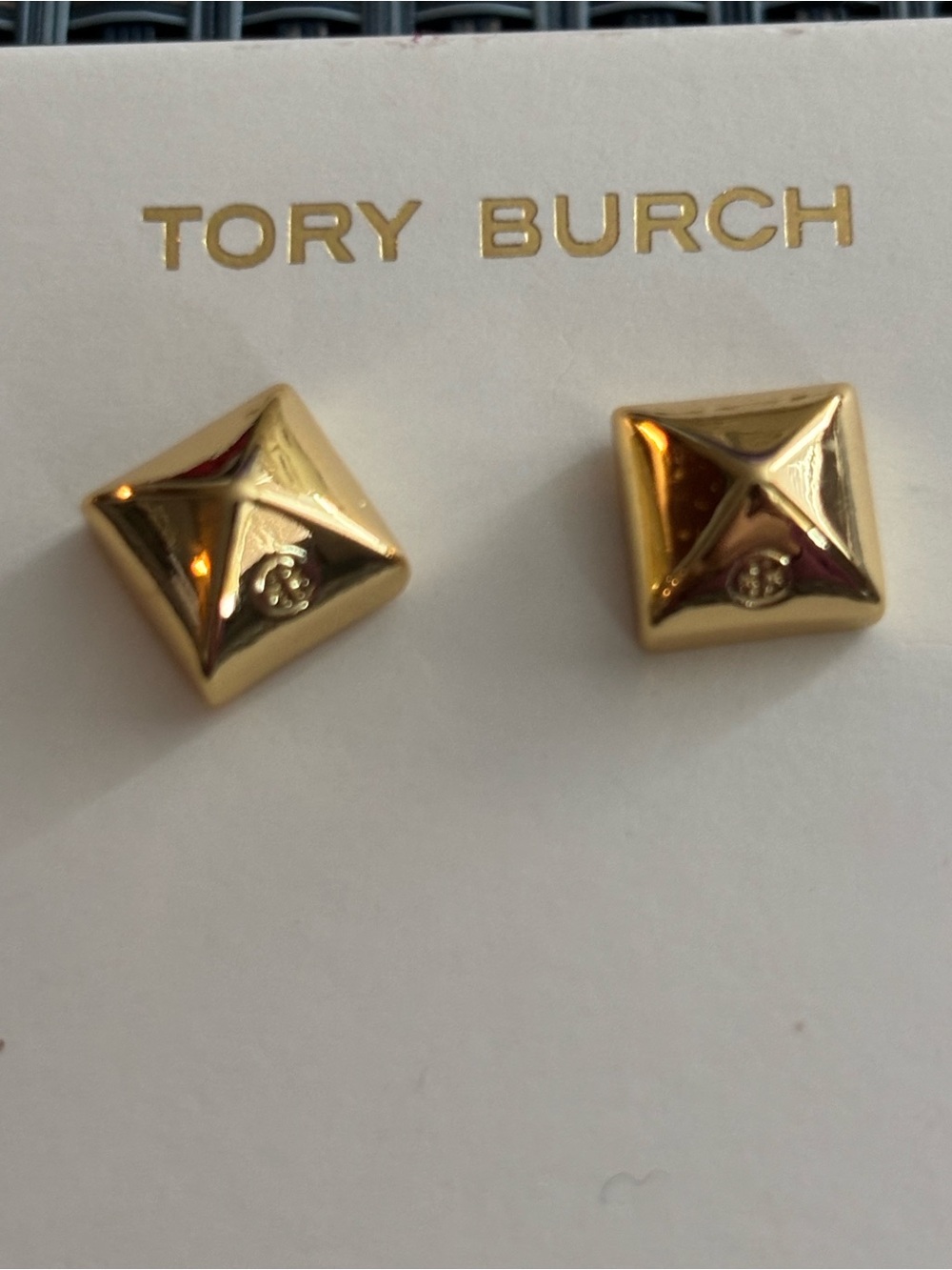 Tory Burch Gold Pyramid Logo Stud Earrings